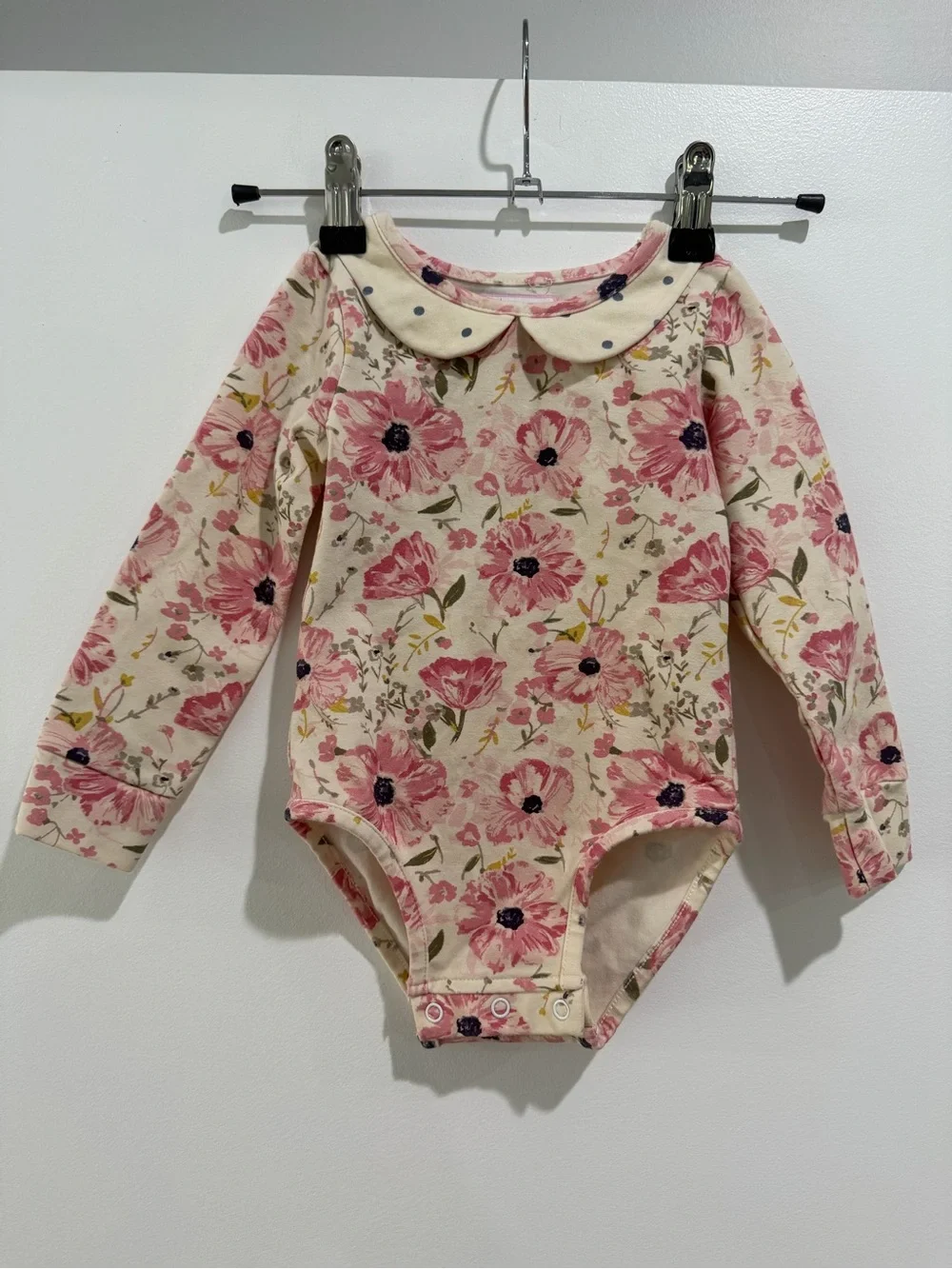SweetHoney Pink Floral Peter Pan Collar Long-Sleeve Bodysuit
